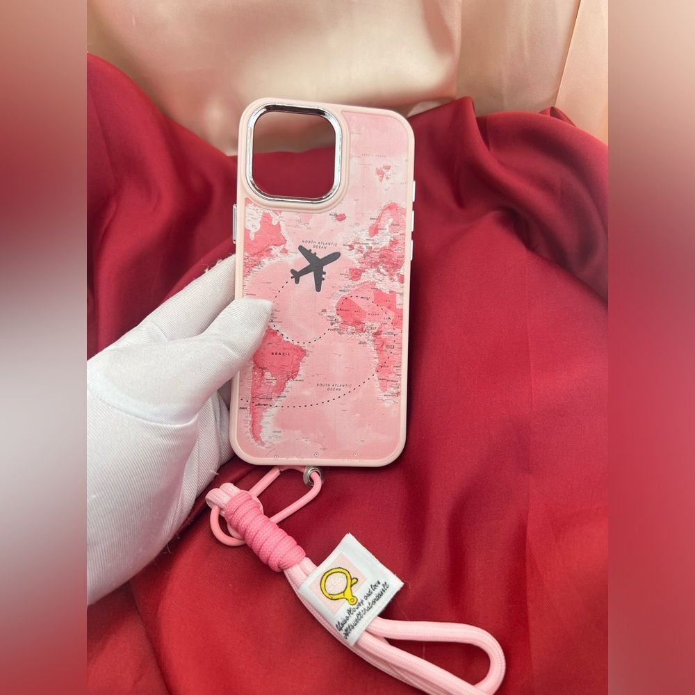 Pink Map Design I-Phone 16 pro max Case with Strap - Picture 4 of 7